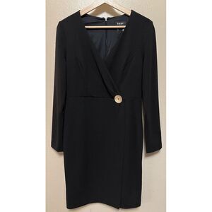 DKNY Dress Black Faux Wrap Knee‎ Length Long Sleeve Gold Button Women's Sz 8